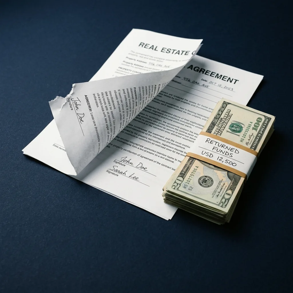 Distrato imobiliário - Contrato e cédulas de dinheiro